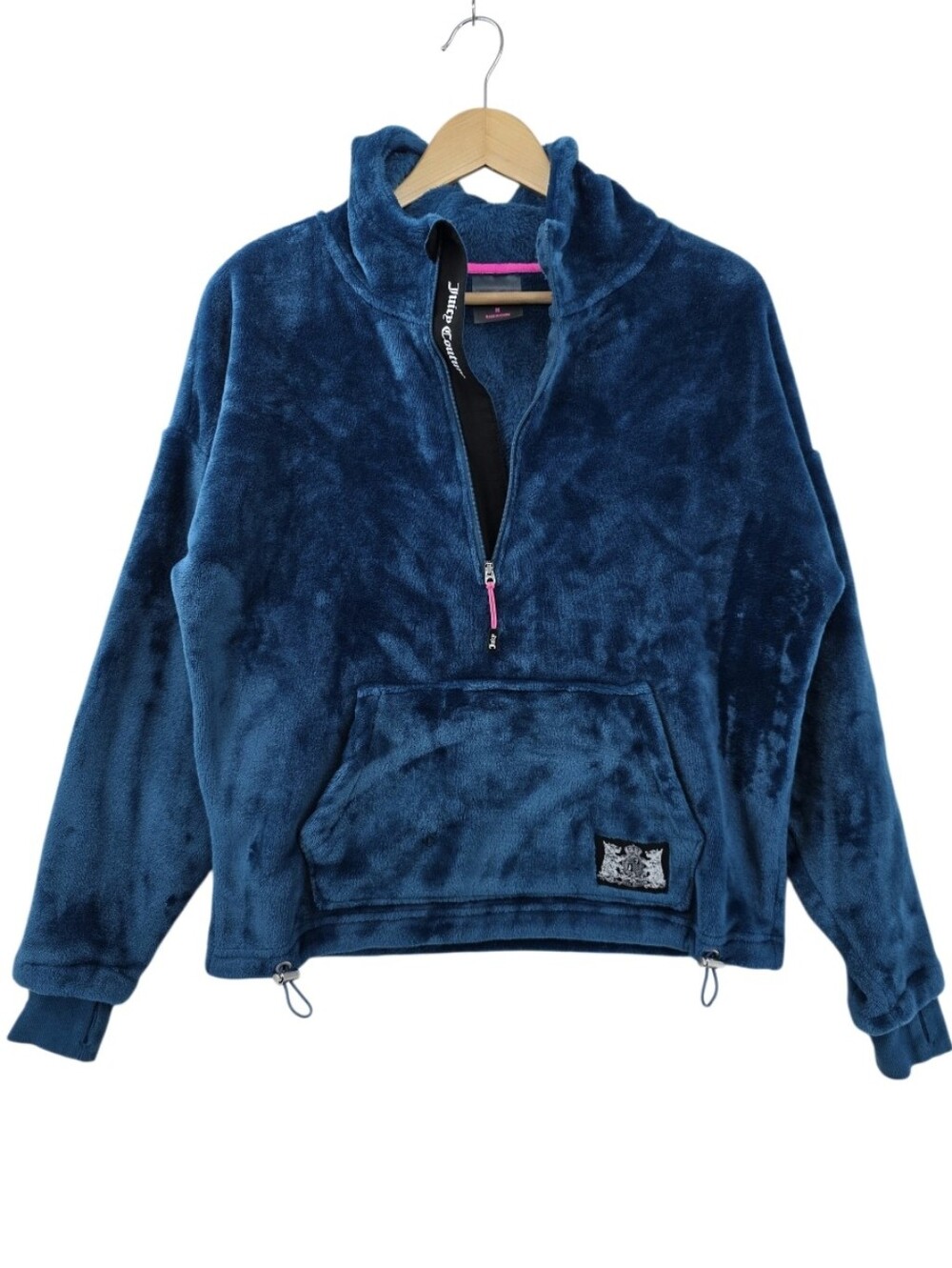 Juicy Couture Blue Velour Half-zip Pullover Hoodie Women's Size Medium